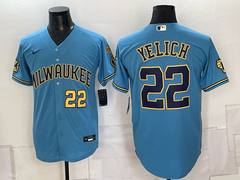 Men 2026 Milwaukee Brewers #22 Yelich blue Game Nike MLB Jersey 0908003->green bay packers->NFL Jersey